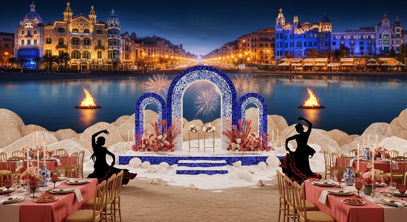 Modern Courtyard Reception and Mosaic Decor Wedding Ideas for New Year