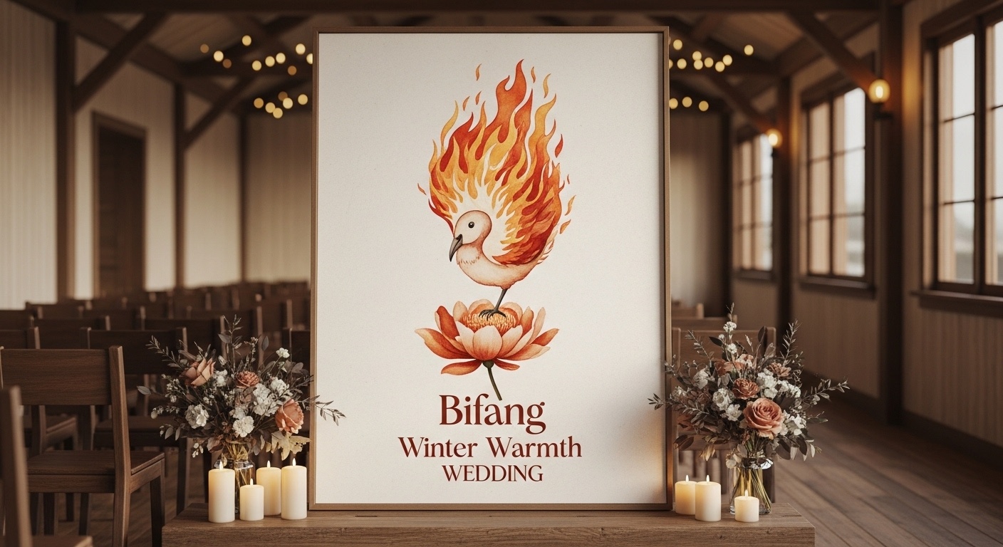 Bifang Winter Wedding Backdrop – Rustic Hearth Inspiration for Intimate Ceremonies