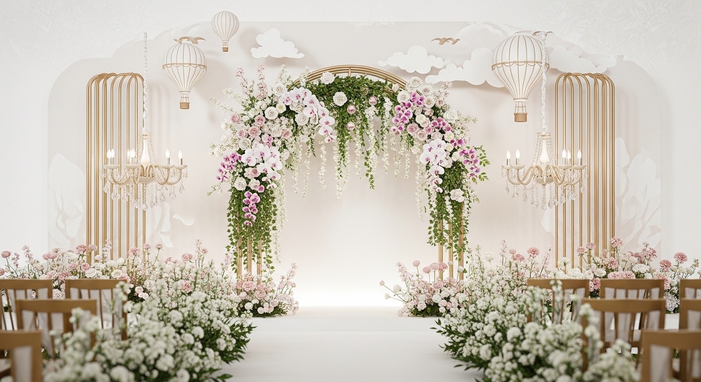 Romantic Floral Garden Wedding Backdrop – Angelic Spring 2026 Fairytale Ceremony Photography