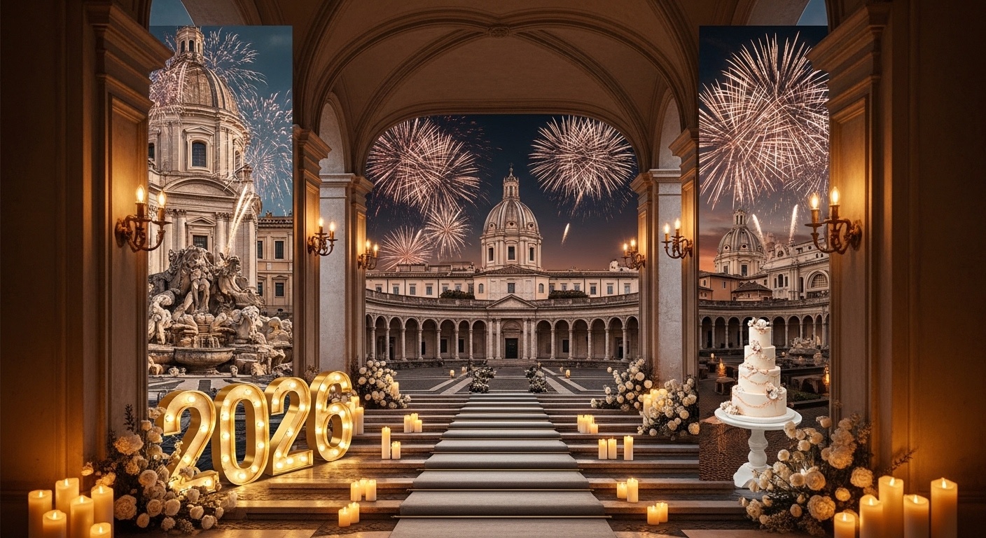 Rome New Year Wedding Backdrop – Historic Courtyard Photography Ideas