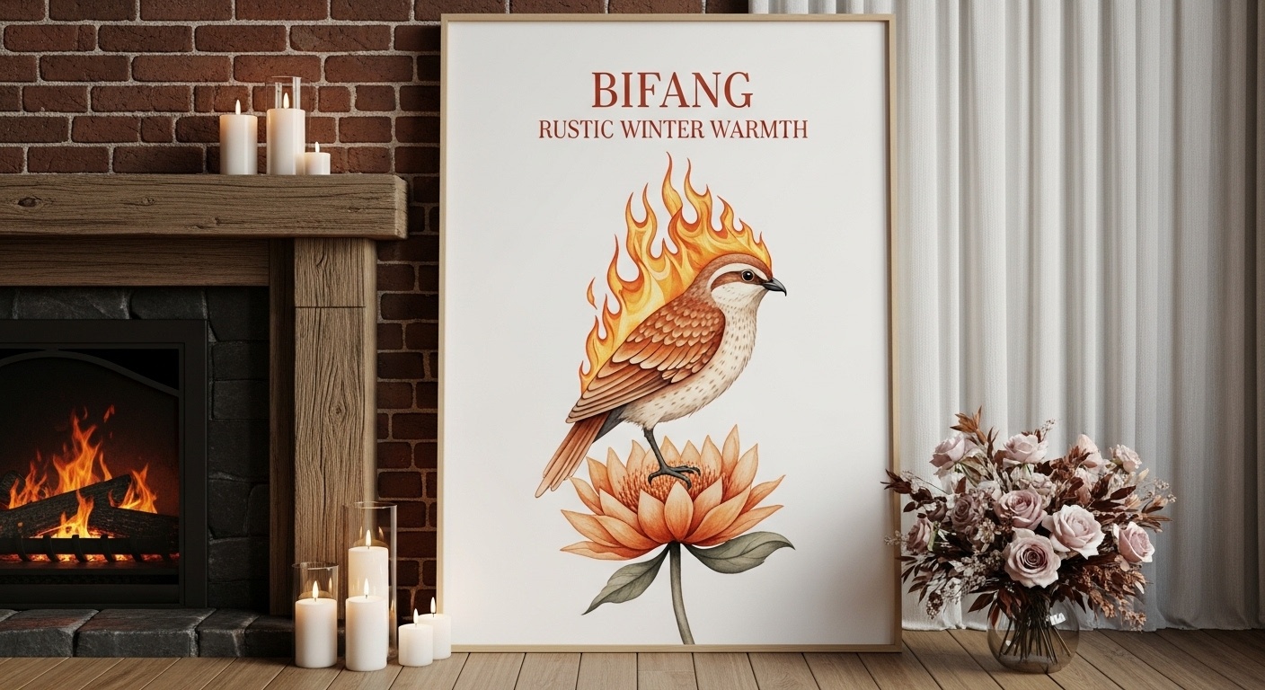Rustic Bifang Winter Wedding Poster — Candlelit Family Hearth Backdrop