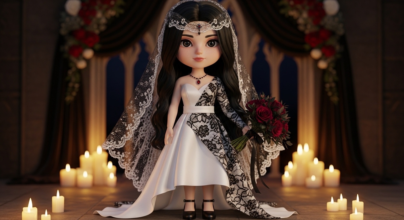 Side silhouette revealing body contour beneath semi-transparent lace overlay in an industrial night ceremony setting