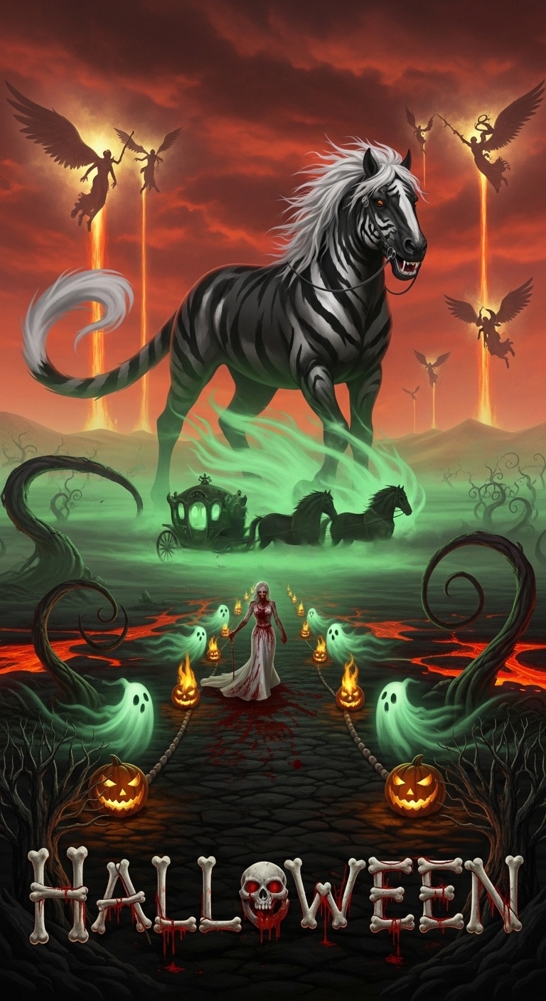 The Bride and the Bo-Horse A Dark Folklore Wedding Story with Spectral Ghost-Fire Backdrops
