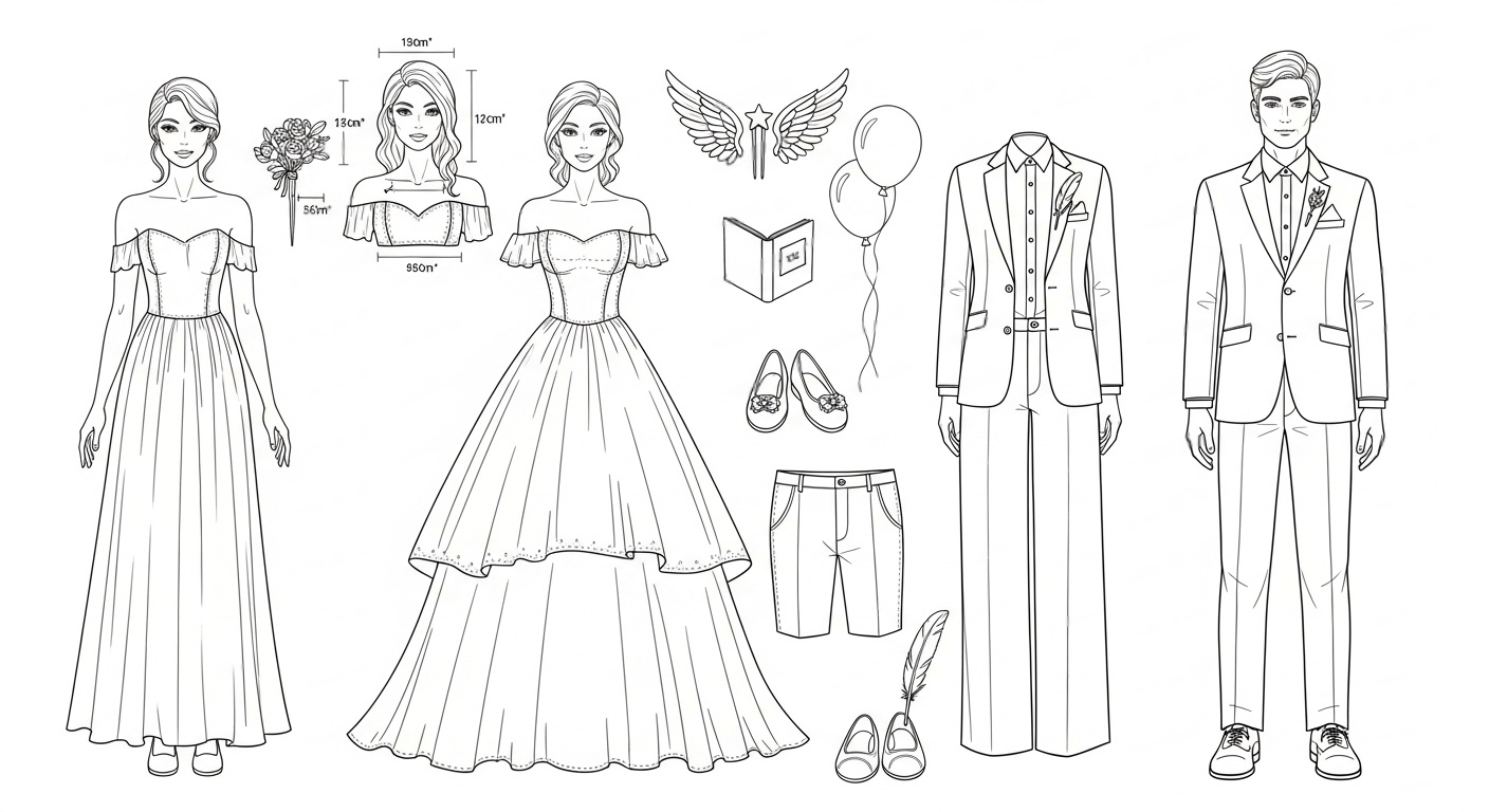 Warm gentle lighting highlights smooth matte textures, soft tulle layers, and delicate symbolic accents, capturing the lively, intellectual romance of a Gemini‑inspired union